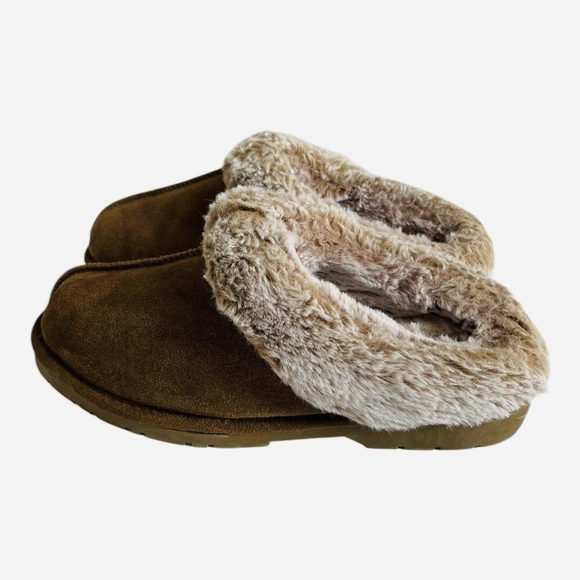 Eddie Bauer Janie Womens Suede Faux Fur Lined Clog Slippers Brown Size 7 - Picture 5 of 7